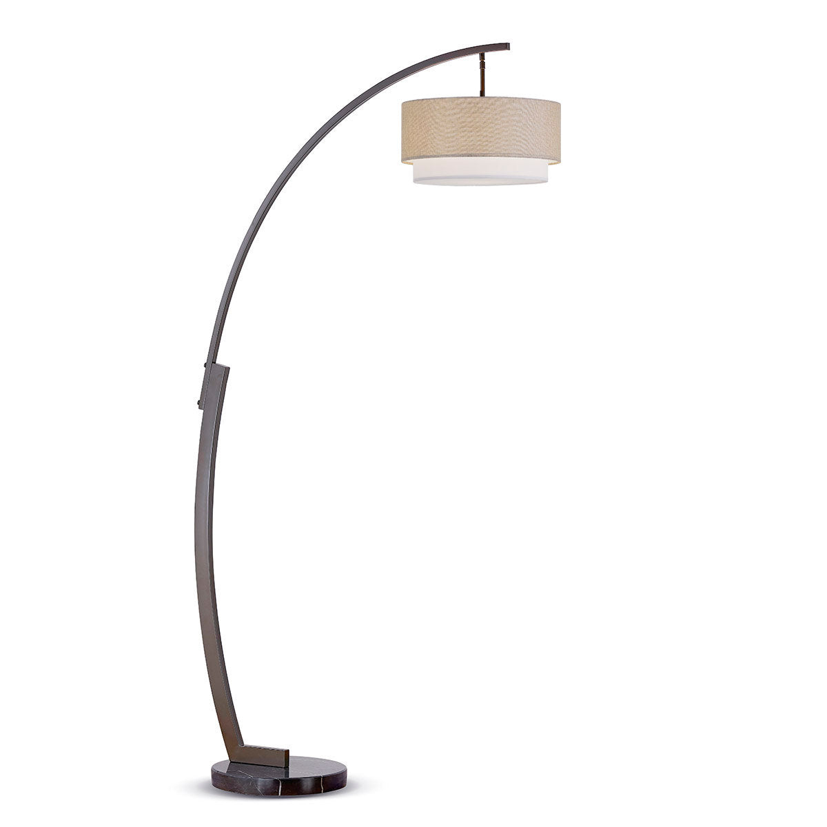 Arched Floor Lamp, 1 Light, Dark Bronze with Brown and White Drum Shade