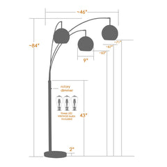 Arched Floor Lamp, 3 Lights, Brushed Brass with White Glass Shade