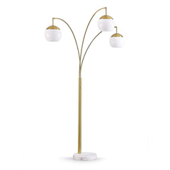 Arched Floor Lamp, 3 Lights, Brushed Brass with White Glass Shade