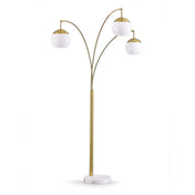 Arched Floor Lamp, 3 Lights, Brushed Brass with White Glass Shade