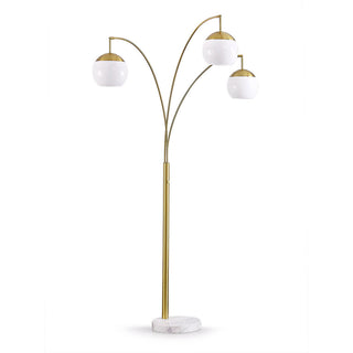 Arched Floor Lamp, 3 Lights, Brushed Brass with White Glass Shade