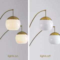 Arched Floor Lamp, 3 Lights, Brushed Brass with White Glass Shade