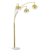 Arched Floor Lamp, 3 Lights, Gold Glass Shade with Brushed Brass Base
