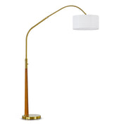 Arched Floor Lamp, 81 in High, White Linen Shade with Brushed Brass Base