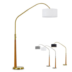 Arched Floor Lamp, 81 in High, White Linen Shade with Brushed Brass Base