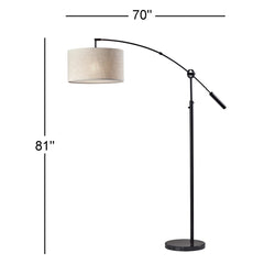 Arched Floor Lamp, 81 in Tall with Beige Drum Shade and Black Base