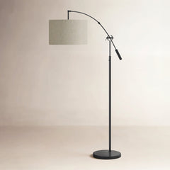 Arched Floor Lamp, 81 in Tall with Beige Drum Shade and Black Base