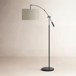 Arched Floor Lamp, 81 in Tall with Beige Drum Shade and Black Base