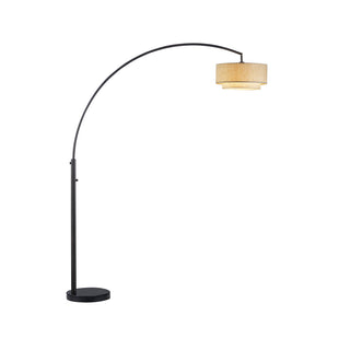 Arched Floor Lamp, 82 in Tall, Tan Linen Shade with Black Marble Base