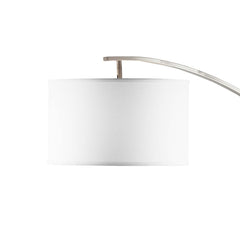 Arched Floor Lamp, Dark Brown Wood and Brushed Nickel with White Linen Shade