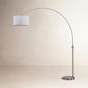 Arched Floor Lamp in Polished Nickel Iron with Cotton Drum Shade