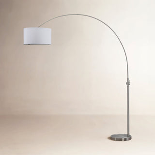 Arched Floor Lamp in Polished Nickel Iron with Cotton Drum Shade