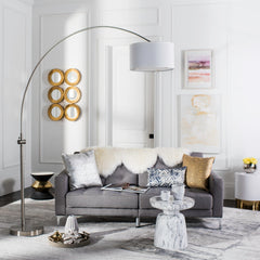 Arched Floor Lamp in Polished Nickel Iron with Cotton Drum Shade