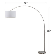 Arched Floor Lamp in Polished Nickel Iron with Cotton Drum Shade