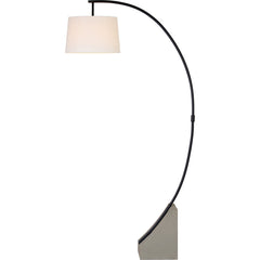 Arched Floor Lamp, Iron and Concrete, Gray Base with White Shade
