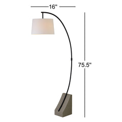 Arched Floor Lamp, Iron and Concrete, Gray Base with White Shade