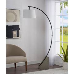 Arched Floor Lamp, Iron and Concrete, Gray Base with White Shade