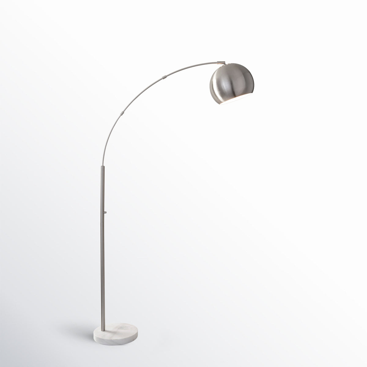 Arched Floor Lamp, Single Light, Brushed Steel Shade with White Base