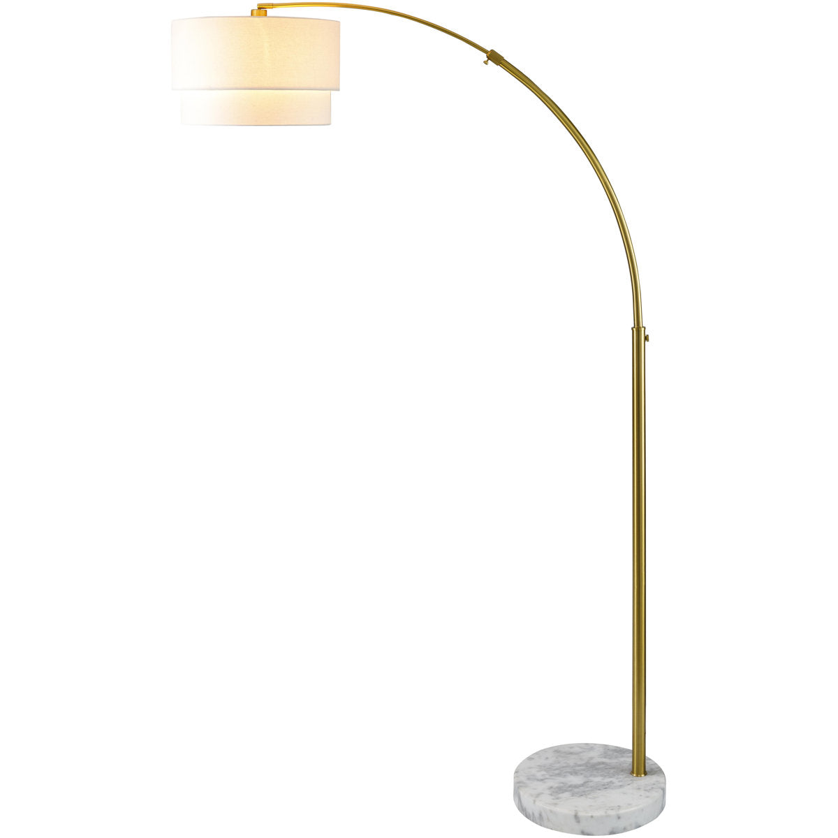 Arched Floor Lamp, Single Light, Gold Iron with White Linen Shade