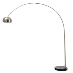 Arched Floor Lamp, Single Light, Silver Steel Shade with Black Metal Base