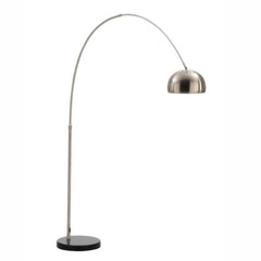 Arched Floor Lamp, Single Light, Silver Steel Shade with Black Metal Base