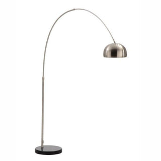 Arched Floor Lamp, Single Light, Silver Steel Shade with Black Metal Base