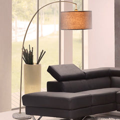 Arched Floor Lamp with Antique Gold Shade and Beige Base