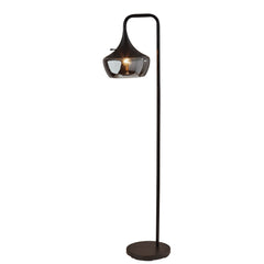 Arched Floor Lamp with Black Metal Base and White Dome Shade