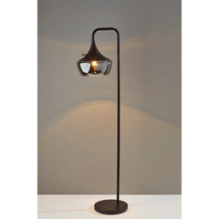 Arched Floor Lamp with Black Metal Base and White Dome Shade