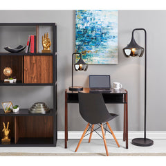 Arched Floor Lamp with Black Metal Base and White Dome Shade