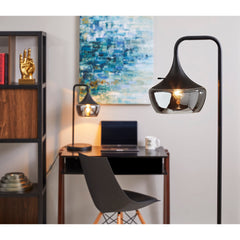 Arched Floor Lamp with Black Metal Base and White Dome Shade