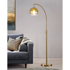 Arched Floor Lamp with Brushed Brass Base and Gold Glass Shade