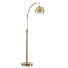 Arched Floor Lamp with Brushed Brass Base and Gold Glass Shade