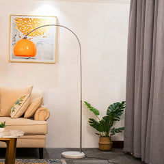 Arched Floor Lamp with Orange Shade and White Base