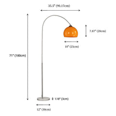 Arched Floor Lamp with Orange Shade and White Base