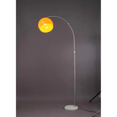 Arched Floor Lamp with Orange Shade and White Base