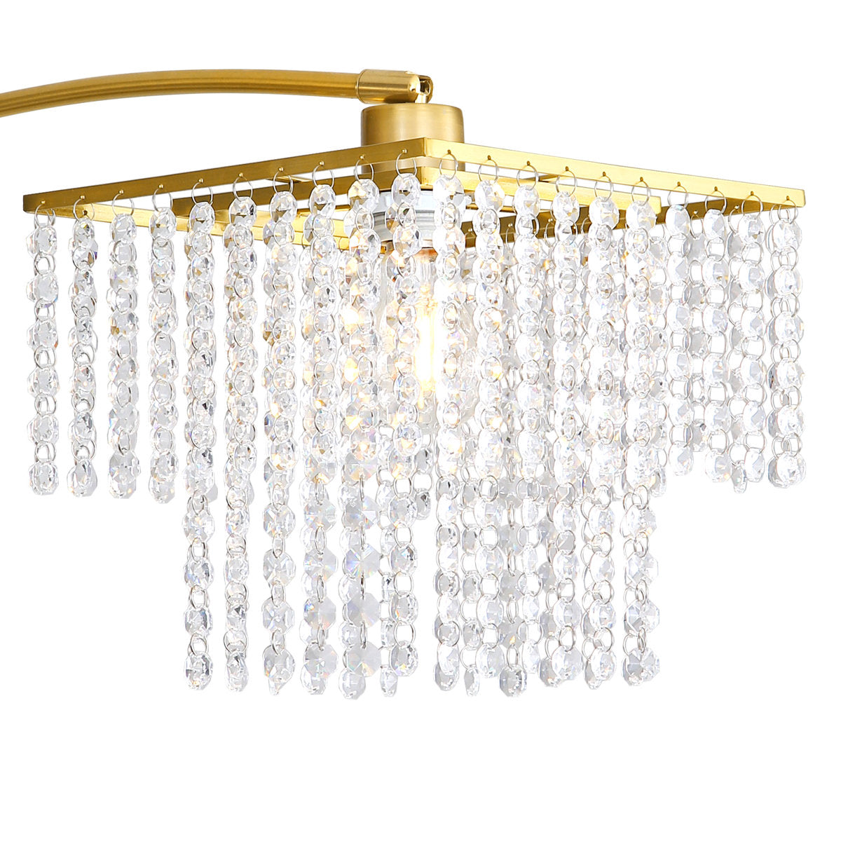Arched Floor Lamp with Three Crystal Shades, Black and Gold Finish