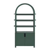 Arched Kids Bookcase, 4 Tiers in Green with Cabinet Doors