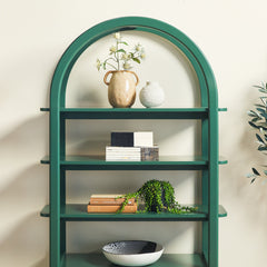 Arched Kids Bookcase, 4 Tiers in Green with Cabinet Doors