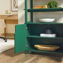 Arched Kids Bookcase, 4 Tiers in Green with Cabinet Doors