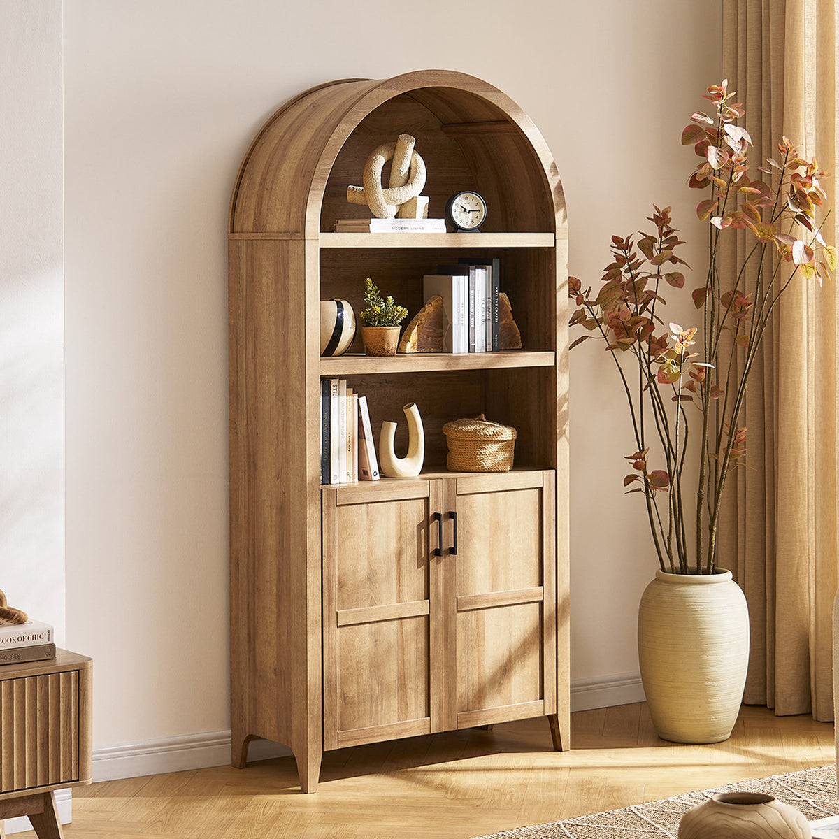 Arched Storage Cabinet with 3 Shelves in Brown
