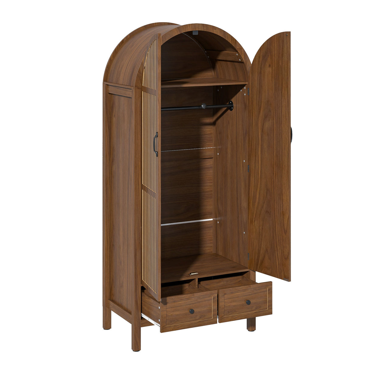 Arched Wardrobe with 2 Doors and 2 Drawers in Walnut