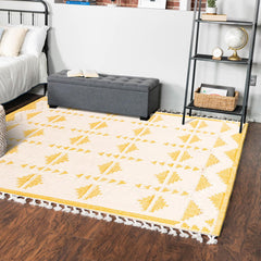 Area Rug, 10 Ft Square Wool in White and Yellow
