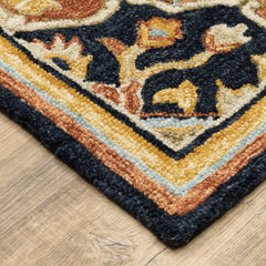 Area Rug, 10 ft x 13 ft, Hand-Woven Wool in Navy