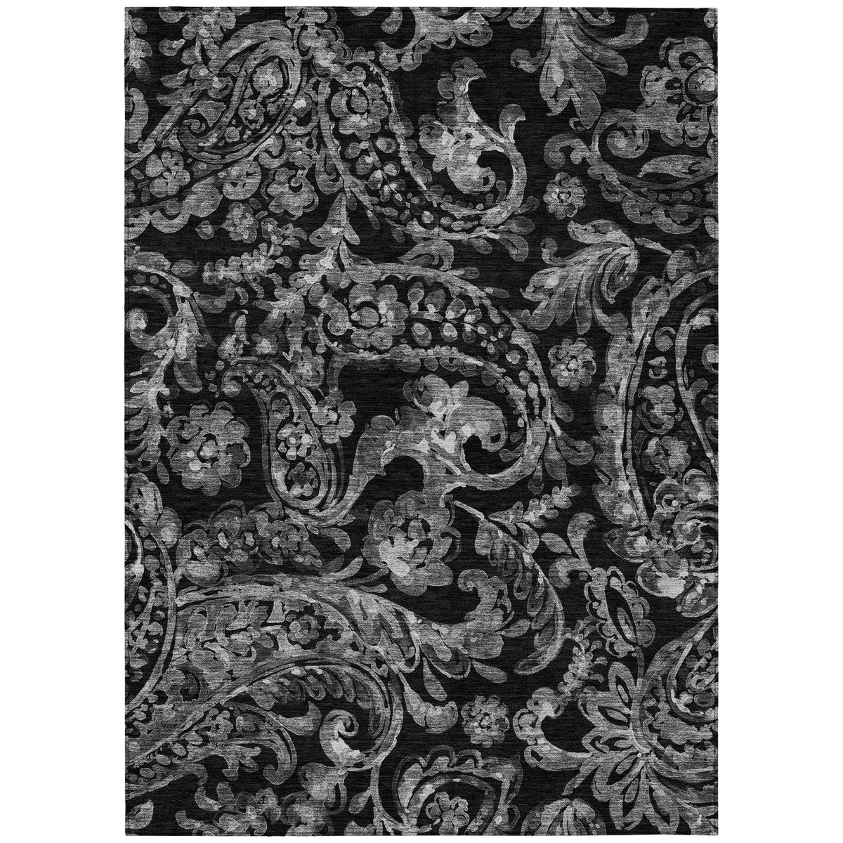 Area Rug, 10 Ft x 14 Ft, Black Polyester with Paisley Pattern