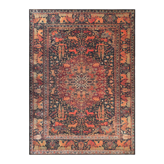 Area Rug, 10 Ft x 14 Ft, Brown Polyester with Medallion Pattern