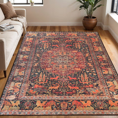 Area Rug, 10 Ft x 14 Ft, Brown Polyester with Medallion Pattern