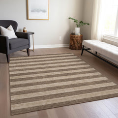 Area Rug, 10 ft x 14 ft, Coffee Striped Polyester