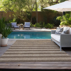 Area Rug, 10 ft x 14 ft, Coffee Striped Polyester