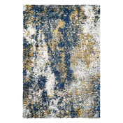 Area Rug, 10 ft x 14 ft, Gold and Blue Shag with Abstract Pattern